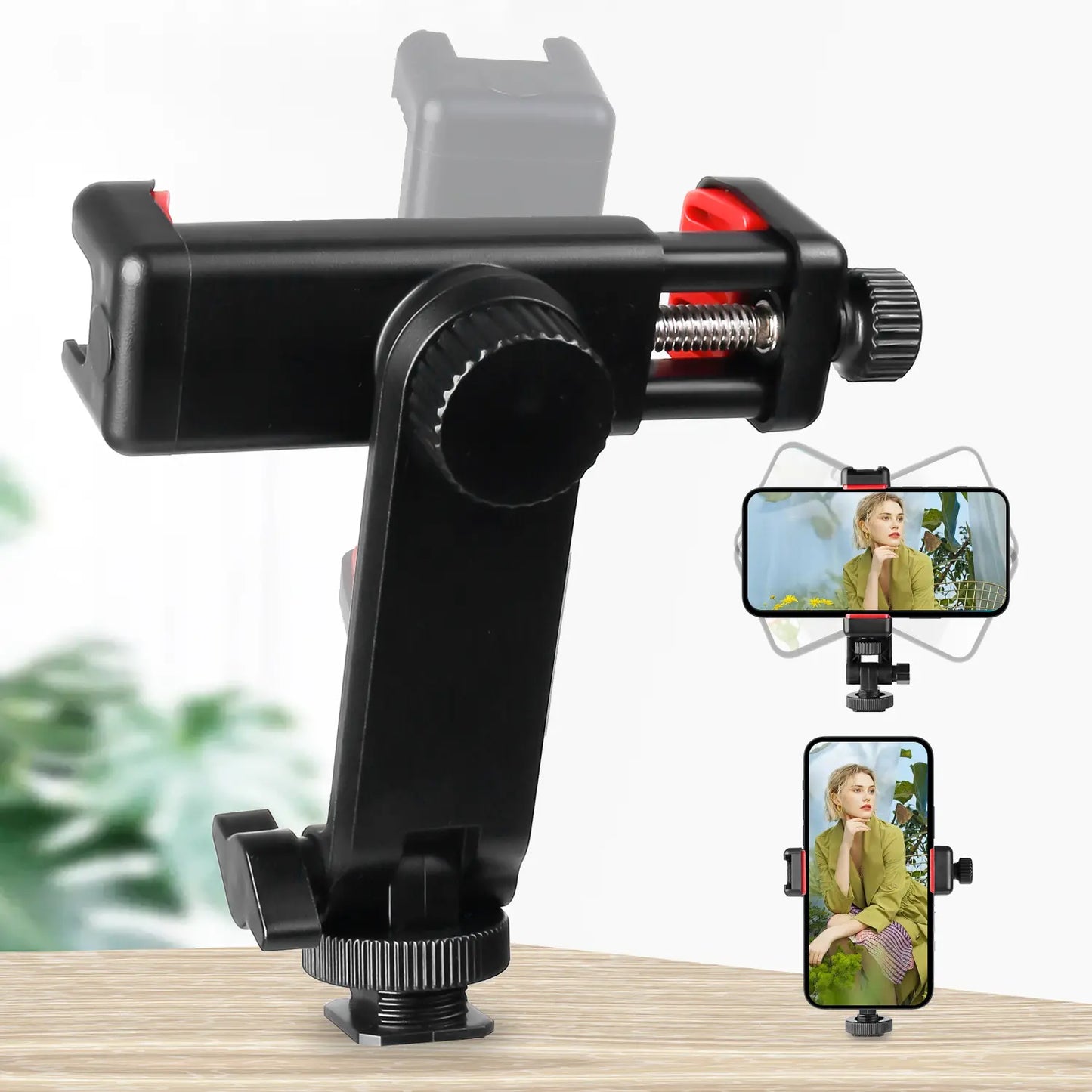 Camera Hot Shoe Phone Holder Universal Phone Tripod Mount with Cold Shoe Mount, Rotates and Adjustable Clamp Holder Smartphone Clip Adapter for Iphone 11 Pro Max X XR Xs Max 8 7 plus Samsung Galaxy S10 S9 Note10 Google, Halloweentiktok