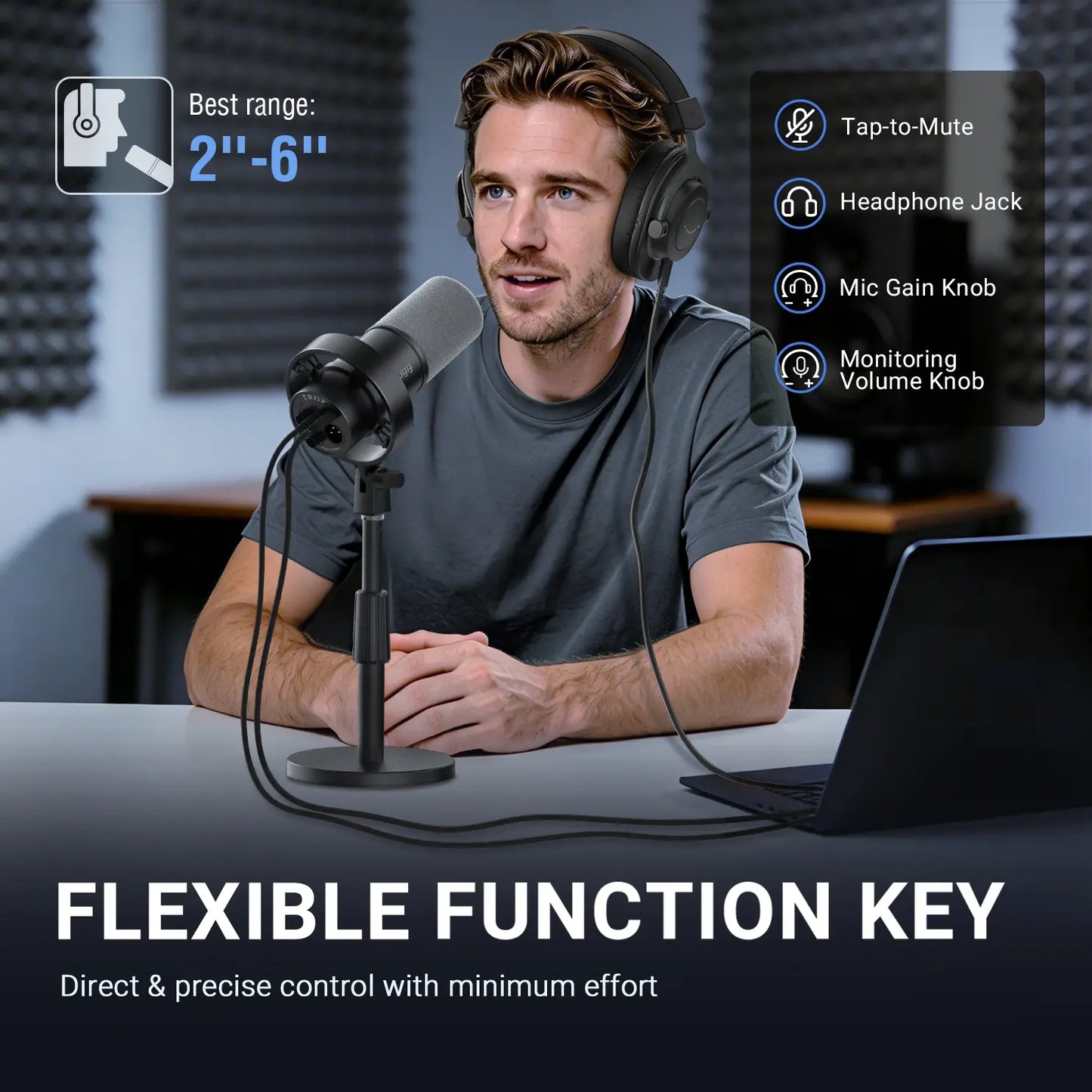 FIFINE Studio Dynamic Microphone with Adjustable Desktop Mic Stand Kit, XLR/USB Microphone with Tap-To-Mute, Volume Controls, Metal Build, Table Mic Stand for Recording, Podcast, Streaming, Fifine K688