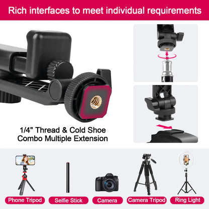Camera Hot Shoe Phone Holder Universal Phone Tripod Mount with Cold Shoe Mount, Rotates and Adjustable Clamp Holder Smartphone Clip Adapter for Iphone 11 Pro Max X XR Xs Max 8 7 plus Samsung Galaxy S10 S9 Note10 Google, Halloweentiktok