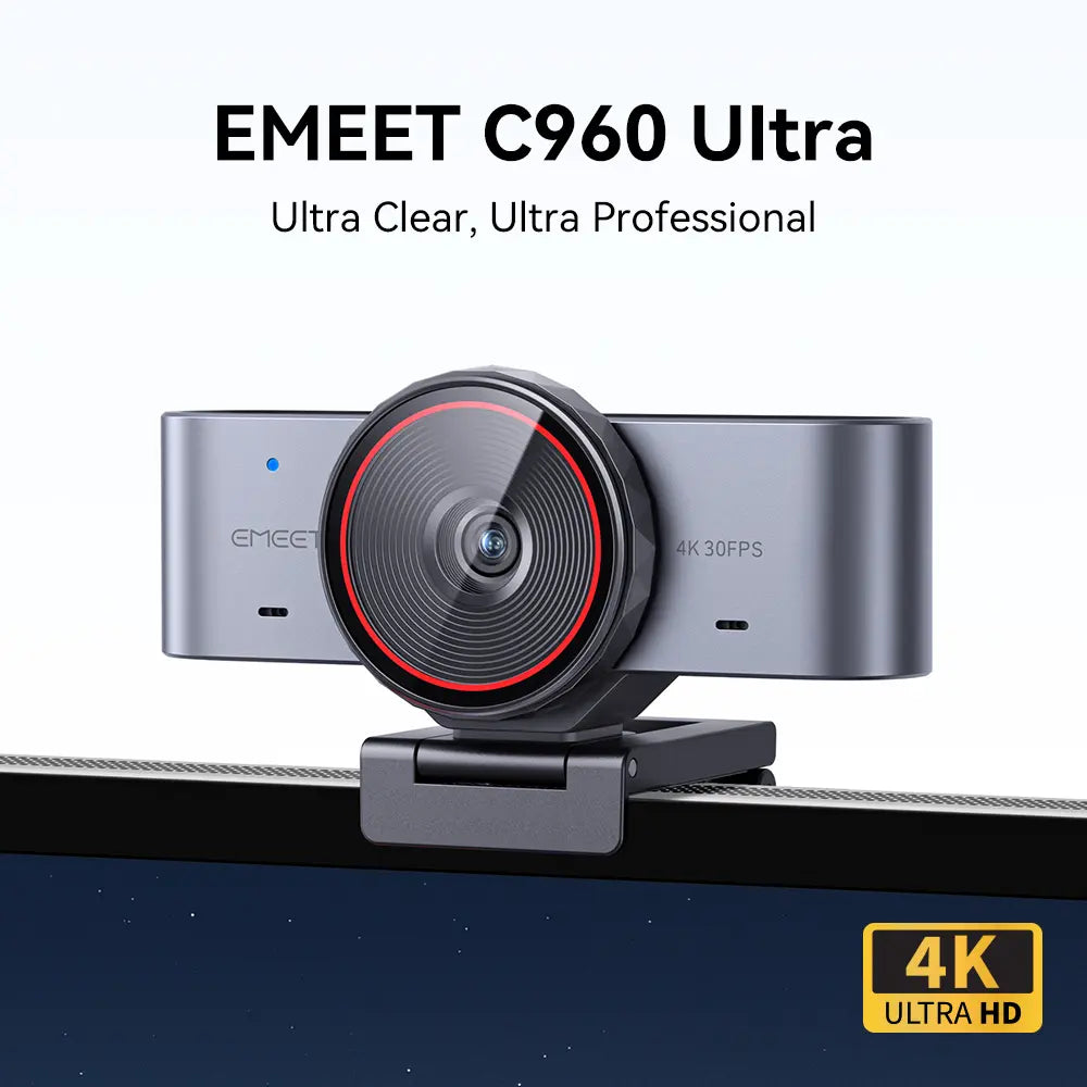 EMEET C960 Ultra 4K Webcam — 1/1.5" Large Sensor, Metal Body, 0.2s Autofocus, Dual Mics, Privacy Cover, USB-C | For Mac, PC, Meetings, Streaming & Content Creation
