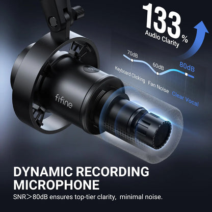 FIFINE Studio Dynamic Microphone with Adjustable Desktop Mic Stand Kit, XLR/USB Microphone with Tap-To-Mute, Volume Controls, Metal Build, Table Mic Stand for Recording, Podcast, Streaming, Fifine K688