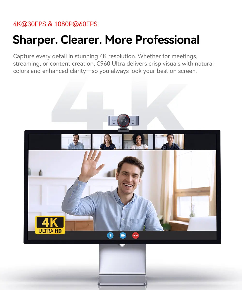 EMEET C960 Ultra 4K Webcam — 1/1.5" Large Sensor, Metal Body, 0.2s Autofocus, Dual Mics, Privacy Cover, USB-C | For Mac, PC, Meetings, Streaming & Content Creation