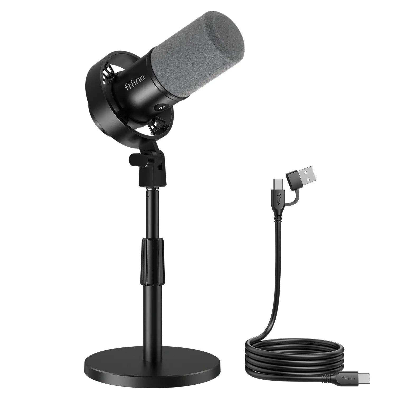 FIFINE Studio Dynamic Microphone with Adjustable Desktop Mic Stand Kit, XLR/USB Microphone with Tap-To-Mute, Volume Controls, Metal Build, Table Mic Stand for Recording, Podcast, Streaming, Fifine K688