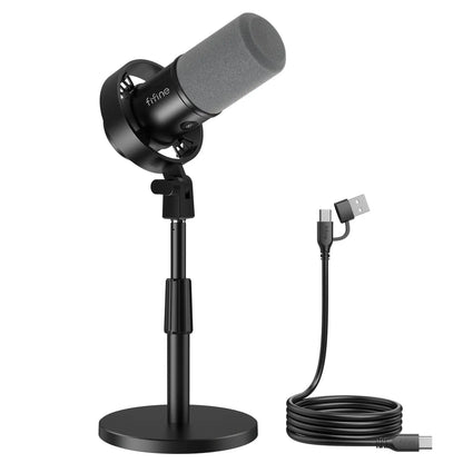 FIFINE Studio Dynamic Microphone with Adjustable Desktop Mic Stand Kit, XLR/USB Microphone with Tap-To-Mute, Volume Controls, Metal Build, Table Mic Stand for Recording, Podcast, Streaming, Fifine K688
