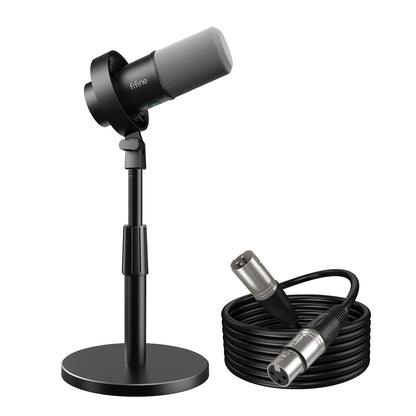 FIFINE Studio Dynamic Microphone with Adjustable Desktop Mic Stand Kit, XLR/USB Microphone with Tap-To-Mute, Volume Controls, Metal Build, Table Mic Stand for Recording, Podcast, Streaming, Fifine K688