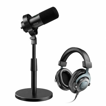 FIFINE Studio Dynamic Microphone with Adjustable Desktop Mic Stand Kit, XLR/USB Microphone with Tap-To-Mute, Volume Controls, Metal Build, Table Mic Stand for Recording, Podcast, Streaming, Fifine K688