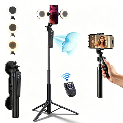 Nexpod 70.9" Auto Face Tracking Tripod with Gesture Control & 2 Fill Lights for Content Creators, 360° Rotatable Smart Selfie Stick Stand for Tiktok Live, Vlogging & Content Creators (Iphone/Android), Phone Tripod for Android Camera/Gopro