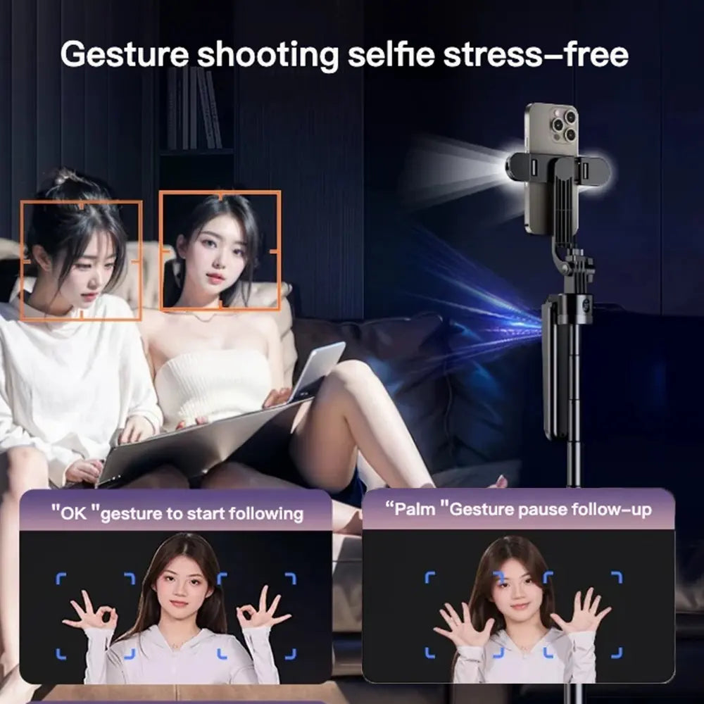 Nexpod 70.9" Auto Face Tracking Tripod with Gesture Control & 2 Fill Lights for Content Creators, 360° Rotatable Smart Selfie Stick Stand for Tiktok Live, Vlogging & Content Creators (Iphone/Android), Phone Tripod for Android Camera/Gopro