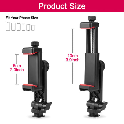 Camera Hot Shoe Phone Holder Universal Phone Tripod Mount with Cold Shoe Mount, Rotates and Adjustable Clamp Holder Smartphone Clip Adapter for Iphone 11 Pro Max X XR Xs Max 8 7 plus Samsung Galaxy S10 S9 Note10 Google, Halloweentiktok