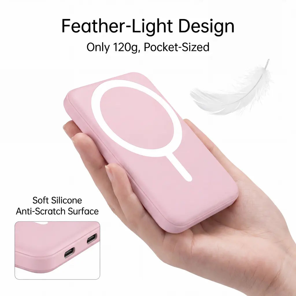 Ultra-Thin Lightweight Portable Charger/ 5000Mah Magnetic Wireless Power Bank/ 20W PD Fast Charging/ Lighting Input Wireless Portable Charger for Iphone 12-17 All Series