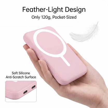 Ultra-Thin Lightweight Portable Charger/ 5000Mah Magnetic Wireless Power Bank/ 20W PD Fast Charging/ Lighting Input Wireless Portable Charger for Iphone 12-17 All Series