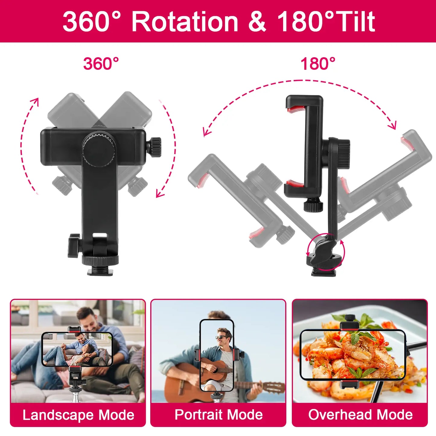 Camera Hot Shoe Phone Holder Universal Phone Tripod Mount with Cold Shoe Mount, Rotates and Adjustable Clamp Holder Smartphone Clip Adapter for Iphone 11 Pro Max X XR Xs Max 8 7 plus Samsung Galaxy S10 S9 Note10 Google, Halloweentiktok
