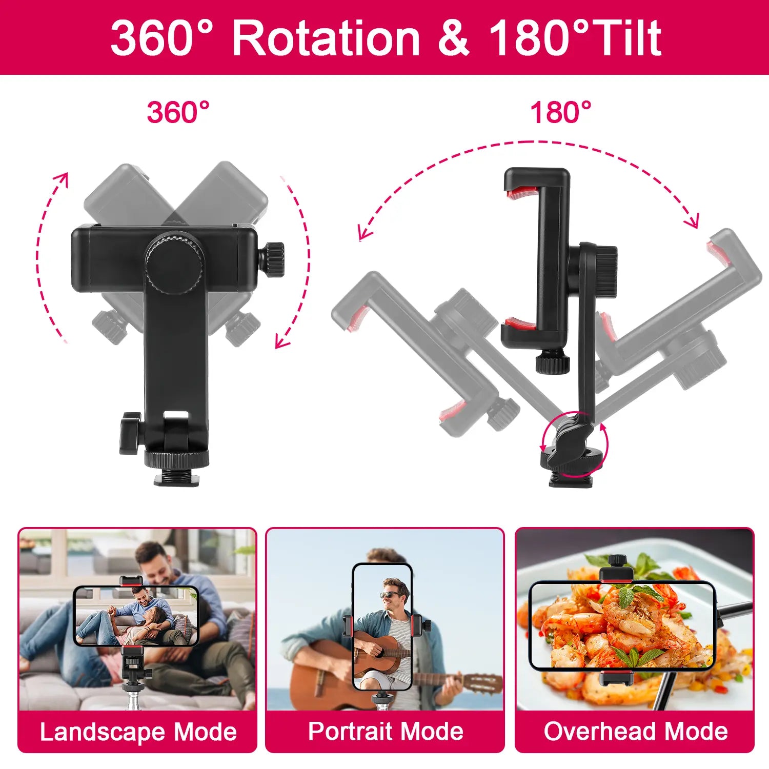 Camera Hot Shoe Phone Holder Universal Phone Tripod Mount with Cold Shoe Mount, Rotates and Adjustable Clamp Holder Smartphone Clip Adapter for Iphone 11 Pro Max X XR Xs Max 8 7 plus Samsung Galaxy S10 S9 Note10 Google, Halloweentiktok