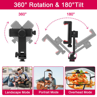 Camera Hot Shoe Phone Holder Universal Phone Tripod Mount with Cold Shoe Mount, Rotates and Adjustable Clamp Holder Smartphone Clip Adapter for Iphone 11 Pro Max X XR Xs Max 8 7 plus Samsung Galaxy S10 S9 Note10 Google, Halloweentiktok