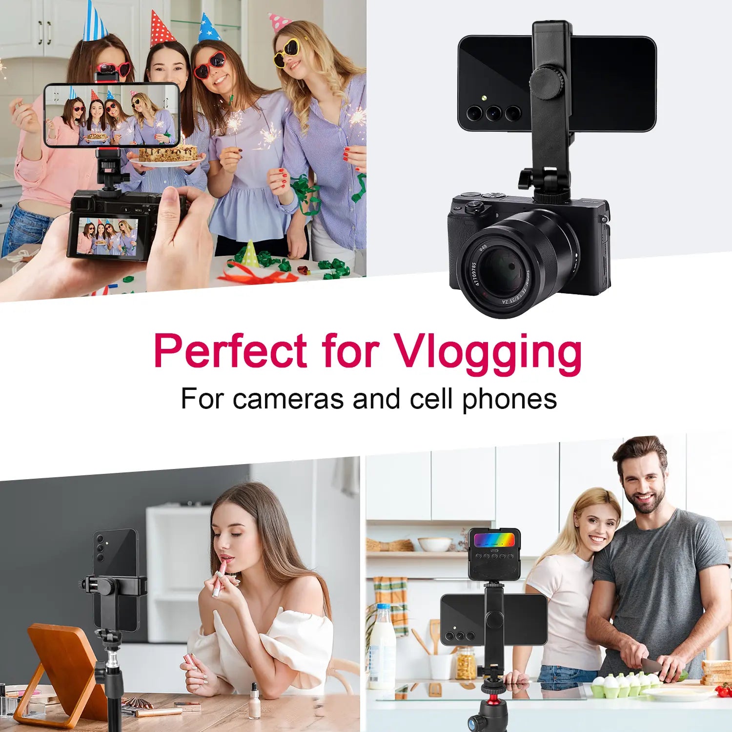 Camera Hot Shoe Phone Holder Universal Phone Tripod Mount with Cold Shoe Mount, Rotates and Adjustable Clamp Holder Smartphone Clip Adapter for Iphone 11 Pro Max X XR Xs Max 8 7 plus Samsung Galaxy S10 S9 Note10 Google, Halloweentiktok