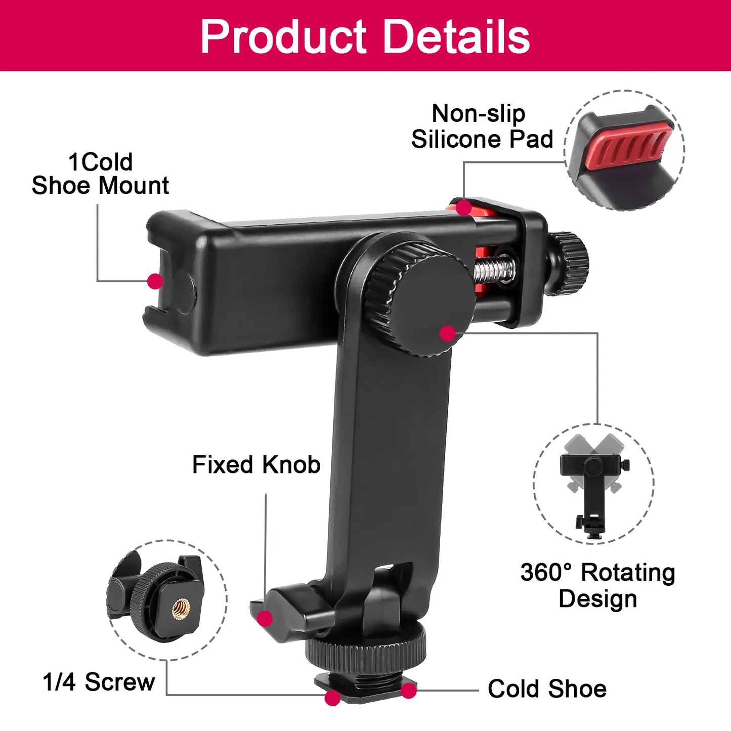Camera Hot Shoe Phone Holder Universal Phone Tripod Mount with Cold Shoe Mount, Rotates and Adjustable Clamp Holder Smartphone Clip Adapter for Iphone 11 Pro Max X XR Xs Max 8 7 plus Samsung Galaxy S10 S9 Note10 Google, Halloweentiktok
