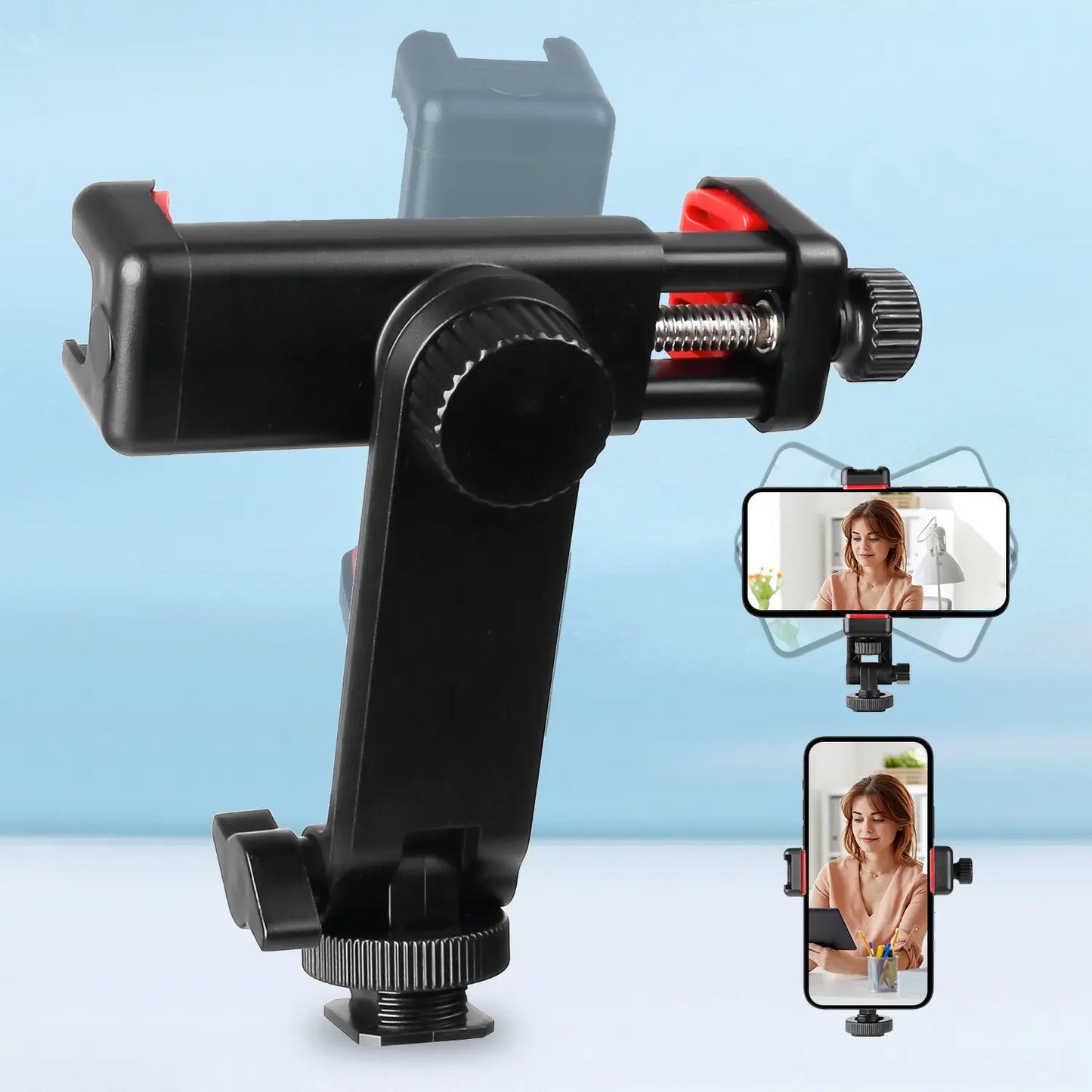 Camera Hot Shoe Phone Holder Universal Phone Tripod Mount with Cold Shoe Mount, Rotates and Adjustable Clamp Holder Smartphone Clip Adapter for Iphone 11 Pro Max X XR Xs Max 8 7 plus Samsung Galaxy S10 S9 Note10 Google, Halloweentiktok