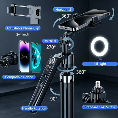 Nexpod 70.9" Auto Face Tracking Tripod with Gesture Control & 2 Fill Lights for Content Creators, 360° Rotatable Smart Selfie Stick Stand for Tiktok Live, Vlogging & Content Creators (Iphone/Android), Phone Tripod for Android Camera/Gopro