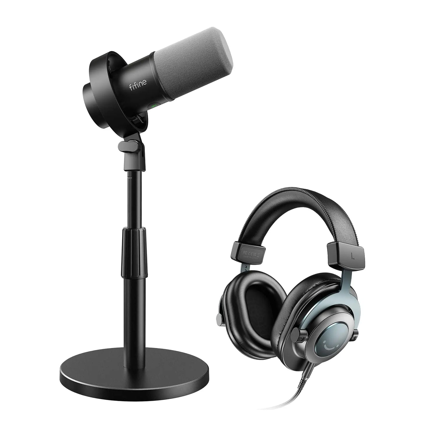 FIFINE Studio Dynamic Microphone with Adjustable Desktop Mic Stand Kit, XLR/USB Microphone with Tap-To-Mute, Volume Controls, Metal Build, Table Mic Stand for Recording, Podcast, Streaming, Fifine K688